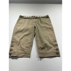 Unionbay Khaki Corduroy Capri Pants Womens 9 Tan Button Hem Cropped Stretch